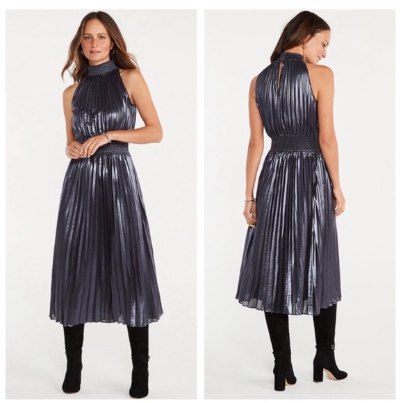 Ann Taylor Dresses & Skirts - Ann Taylor Shimmer Pleated Smocked Back Slit Dress M